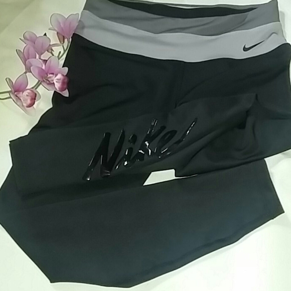 Nike Pants - NIKE DRI-FIT LEGGINGS BLACK/GREY SHINY NAME ON LEG